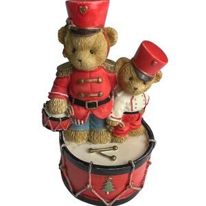 Cherished Teddies Marchin' to the Beat of Holiday Fun Red Bear Drum Figurine